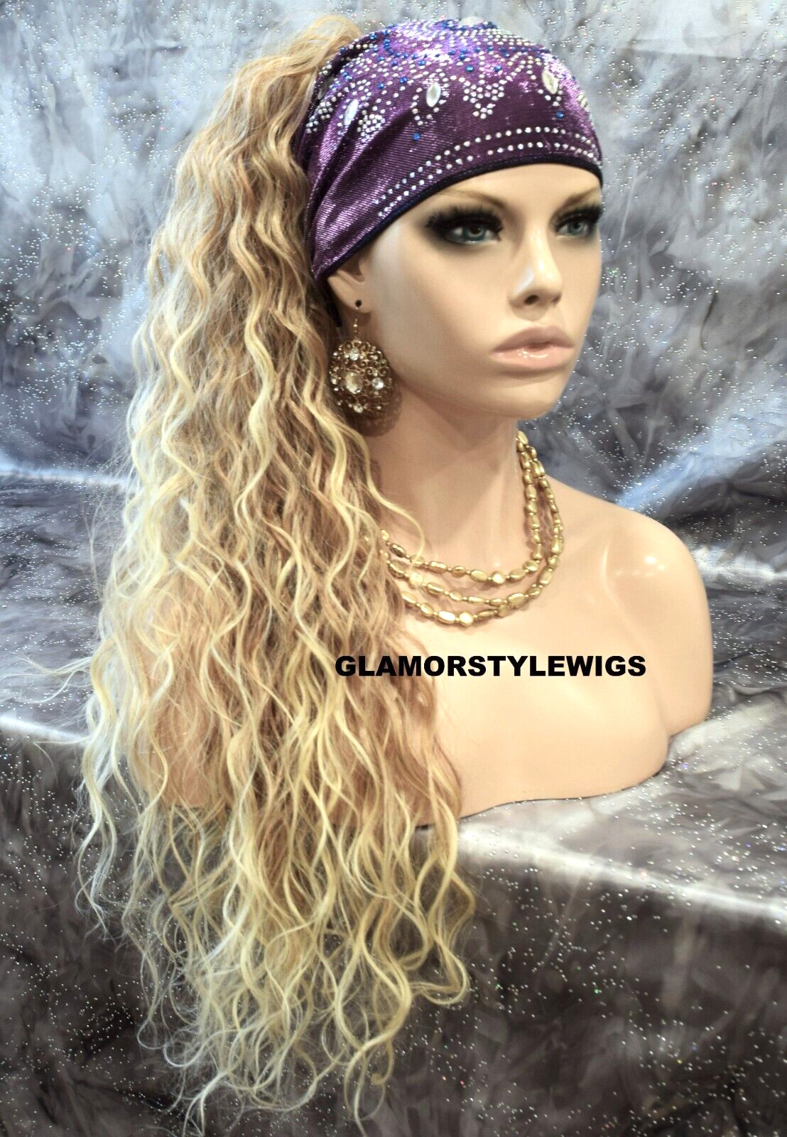 HUMAN HAIR BLEND PONYTAIL HAIR PIECE EXTENSION CURLS MEDIUM BLONDE MIX #T27.613