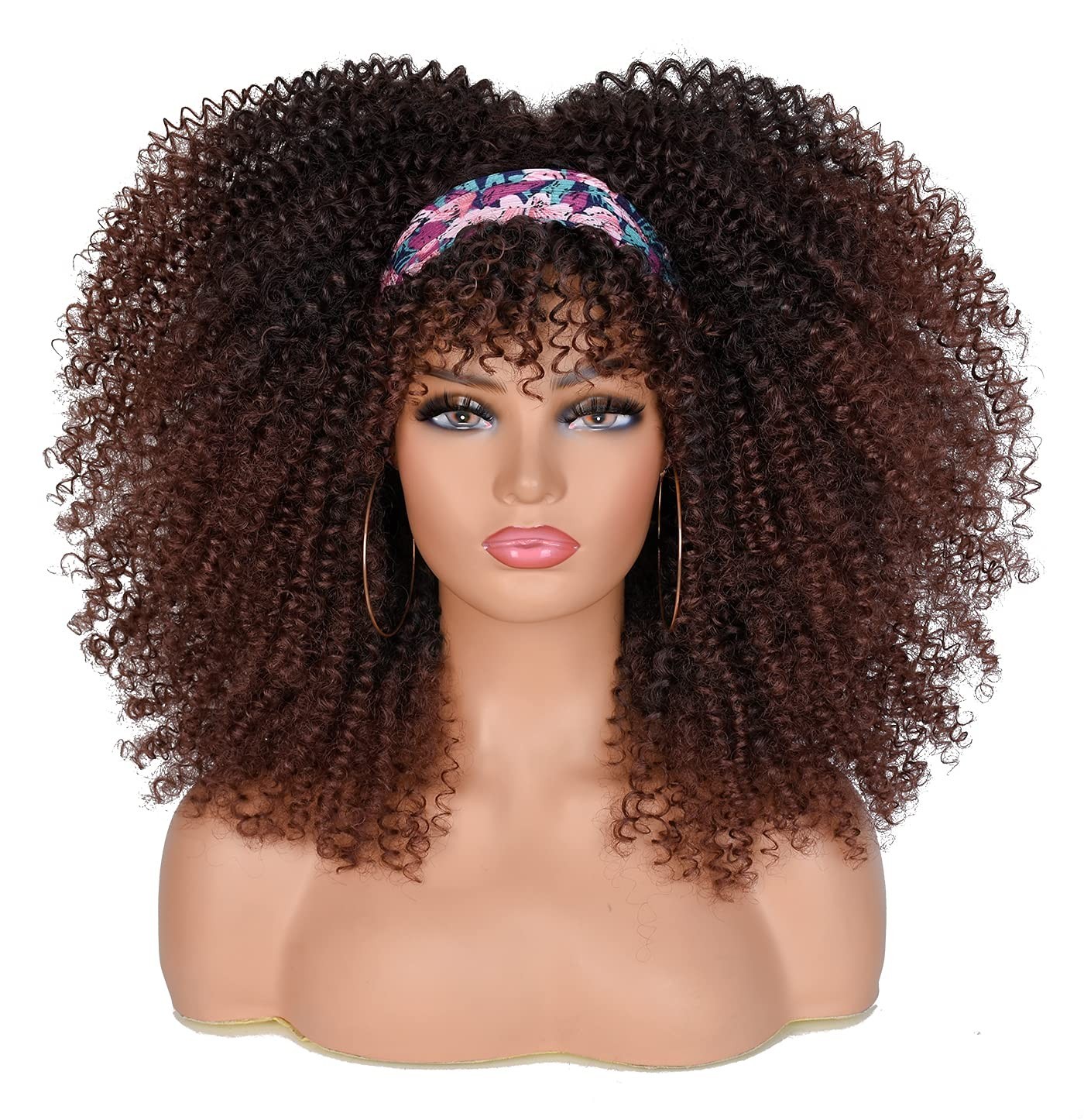 Heat-Resistant Afro Curly Wig with Bangs for Black Women – 16 Inch Full Coverage