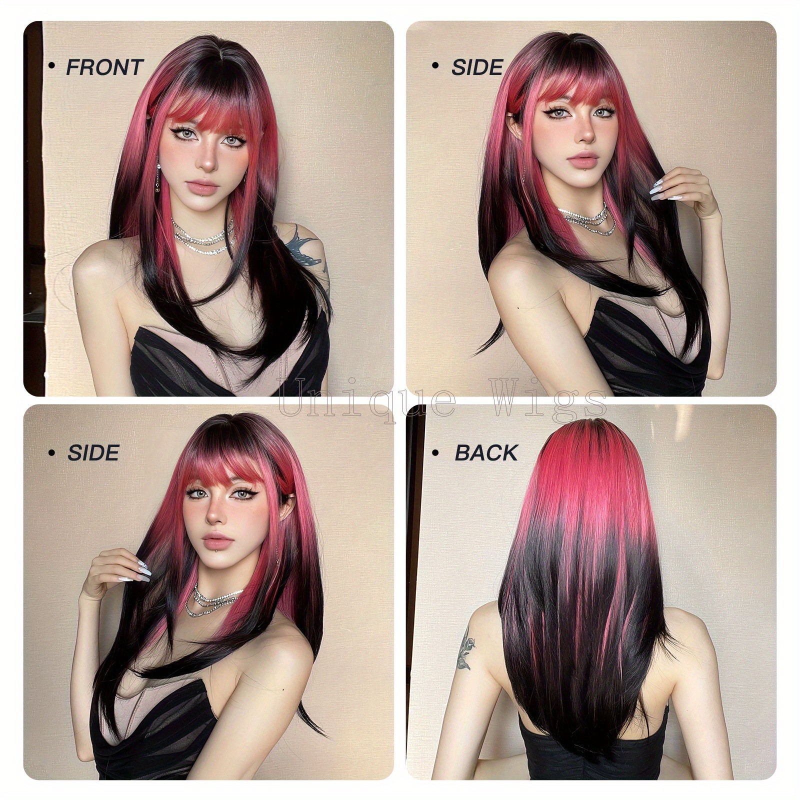 22 Inch Ombre Long Straight Wig Women’s Synthetic Hair Matte Finish Rose Net Cap