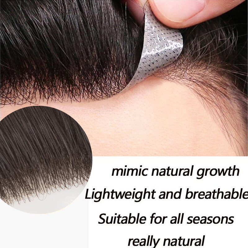 Men Toupee Frontal Receding Natural Hairline Remy Human Hair PU Hairpiece V-Loop