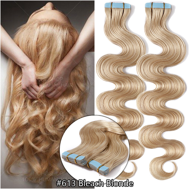 Skin Weft Tape In 100% Remy Human Hair Extensions White Blonde Ombre 20/40/60Pcs