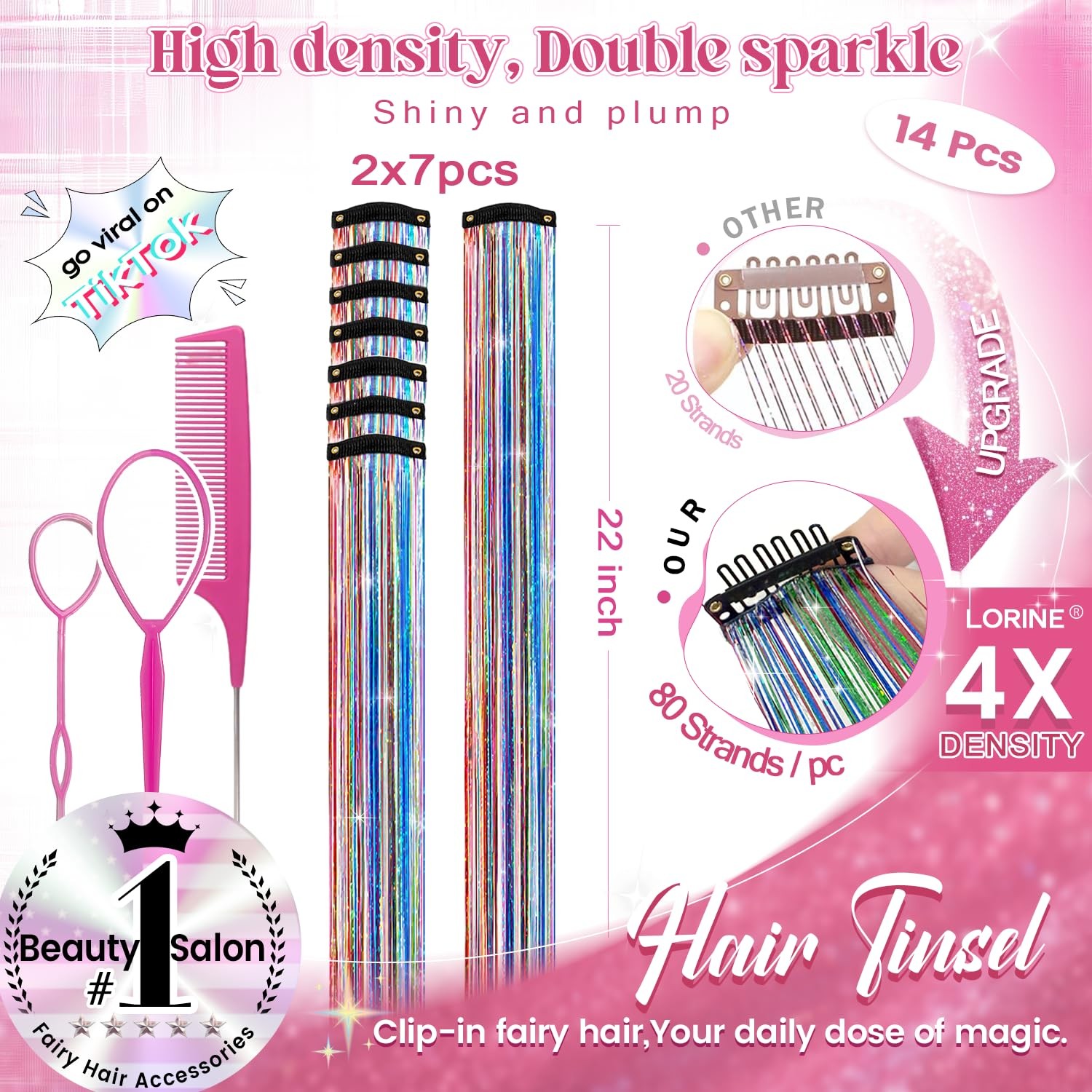 Clip in Hair Tinsel, 14 Pcs Colorful Glitter Hair Accessories for Women Girls…