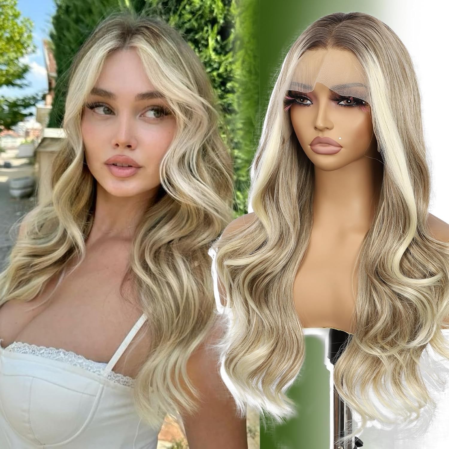 LACE FRONT WIG HUMAN HAIR BLENDED BODYWAVE BROWN BLONDE