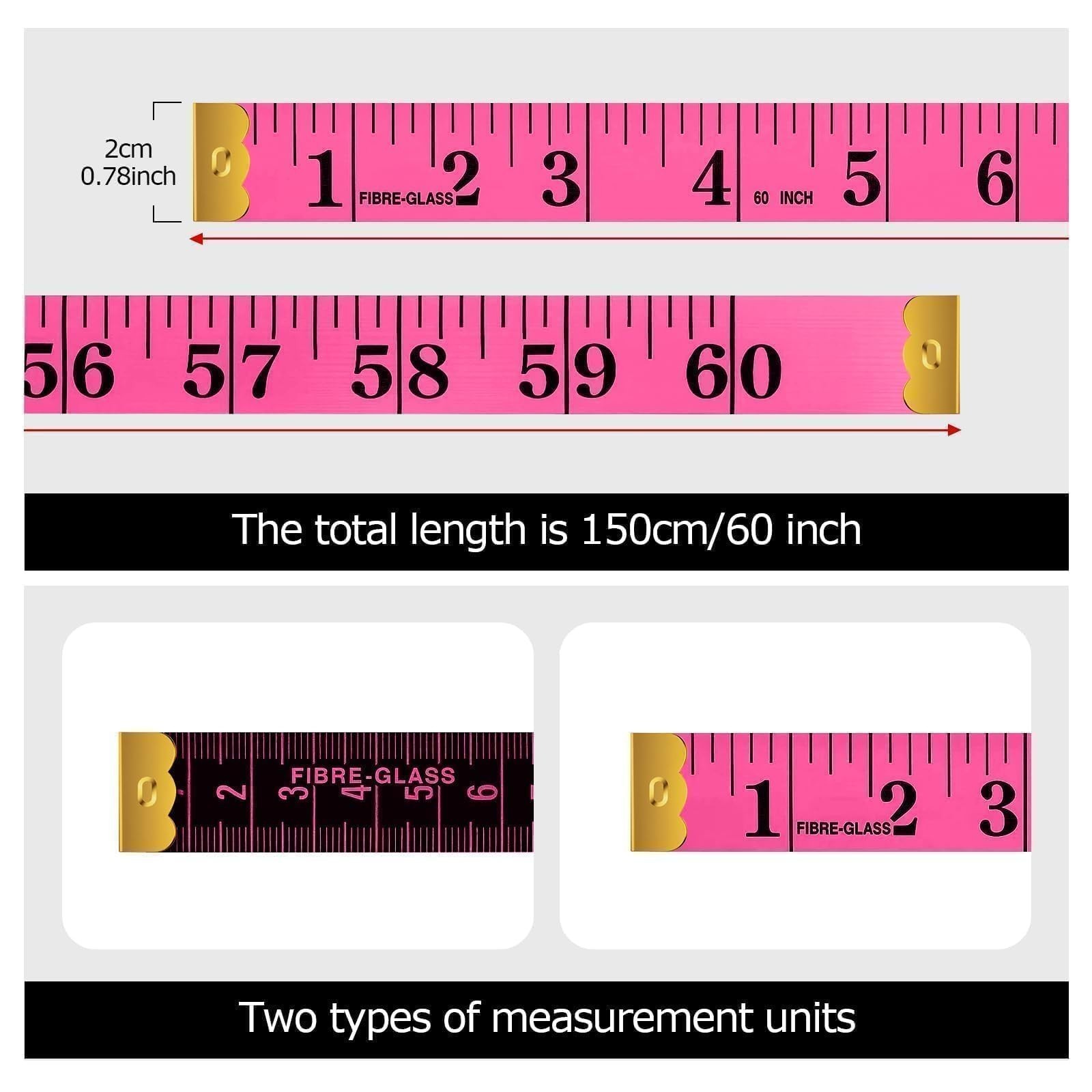 60-Inch Soft Tape Measure, 0.78″(2CM) Width, Fabric Sewing Tailor Cloth Knitt…