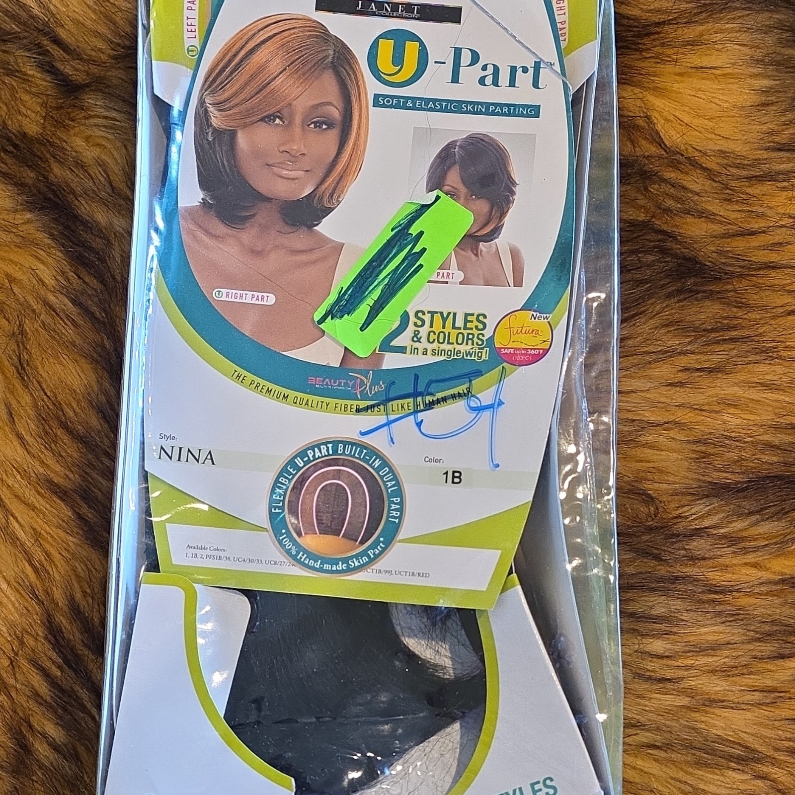 Janet Collection U-Part Synthetic Straight Wig Nina 1B Heat-Resistant Hand Tied