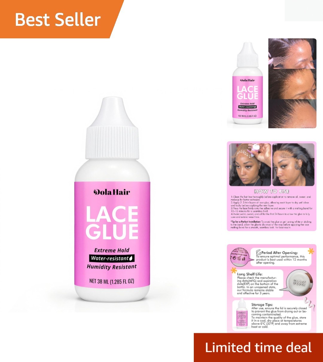 Extreme Hold Lace Glue for Wigs, Waterproof, Invisible Bonding, 1.285 Ounce