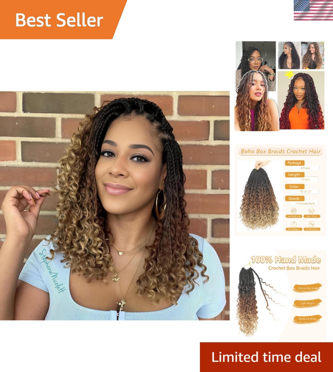 8-Pack Goddess Box Braid Crochet Hair for Black Women – 14 Inch Curly Synthet…