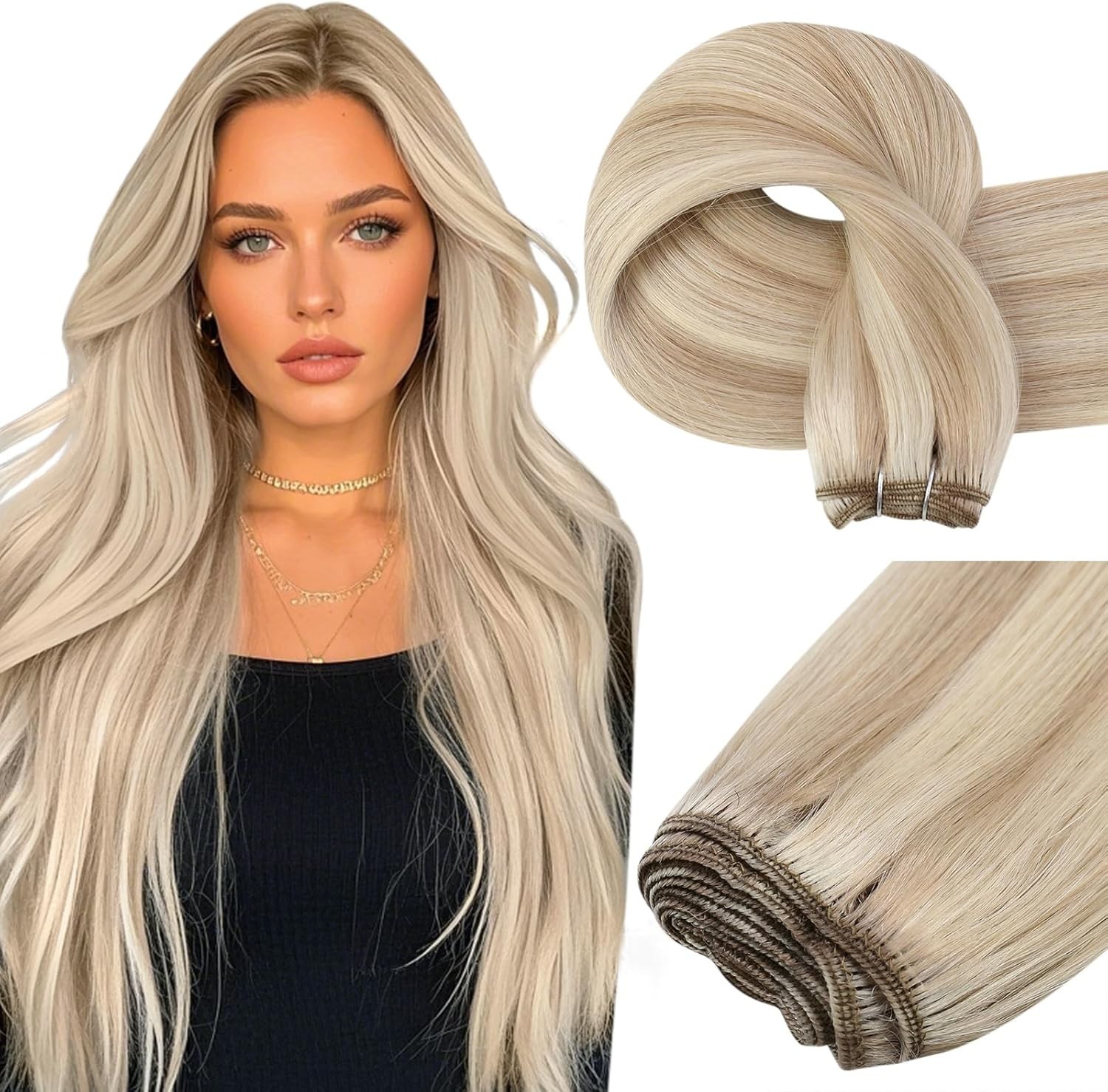 Double Weft Human Hair Extensions Sew in Weft Human Hair Weaves Highlight Colors
