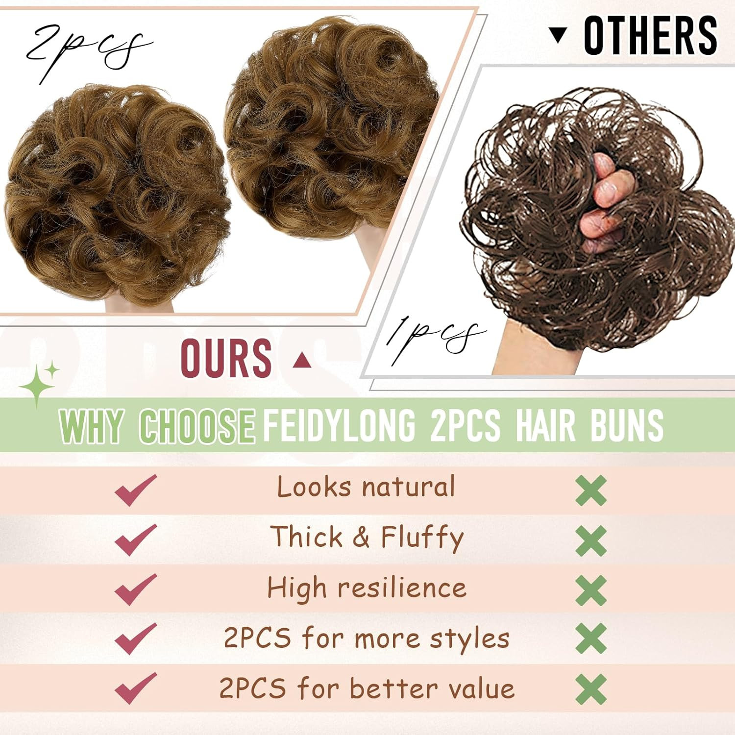 2 PCS Messy Bun Hair Piece Wavy Curly Scrunchies Synthetic Chignon Ponytail Hair