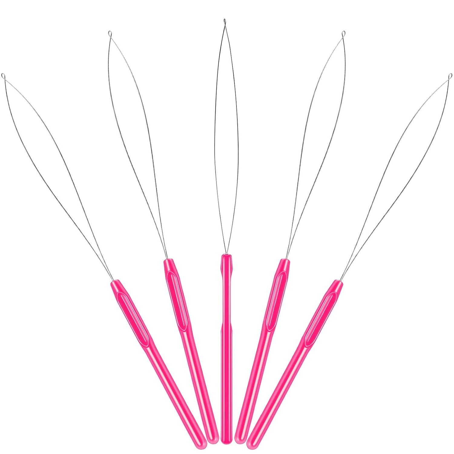 10 Pieces Hair Extension Loop Needle Threader Pulling Hook Tool and Bead
