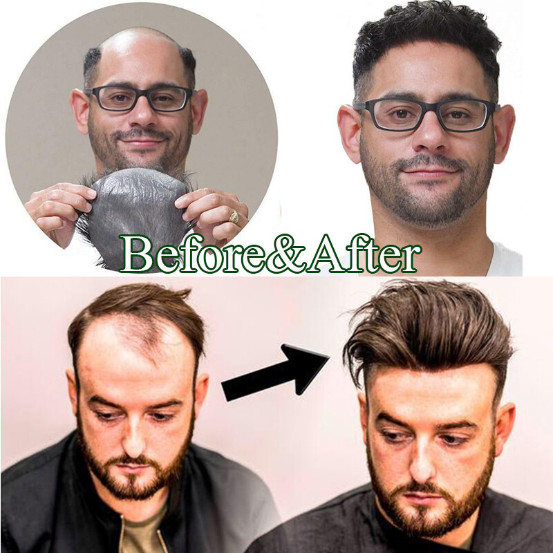 MONO Mens Toupees Replacement System Wigs 100% Real Virgin Human Hair Straight F