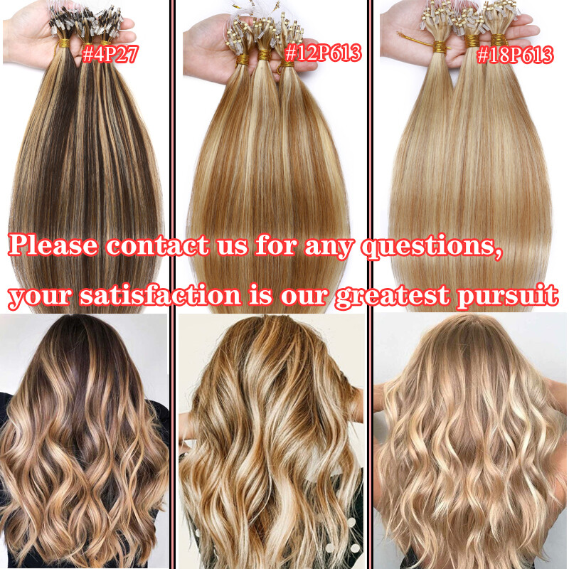 100G=200S Thick Micro Loop Ring Beads 100% Remy Human Hair Extensions Balayage