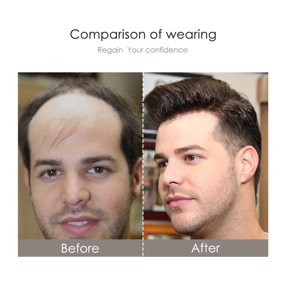Mens Hairpiece Fine Mono Toupee Human Hair Replacement Systems Economy Shipping