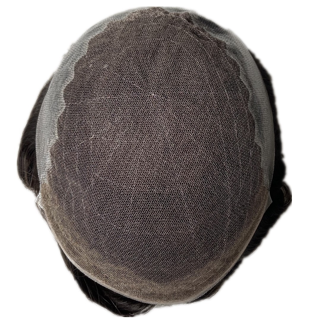 Mens Toupee Human Hair Replacement System French Lace Skin Back Hairpiece #1B