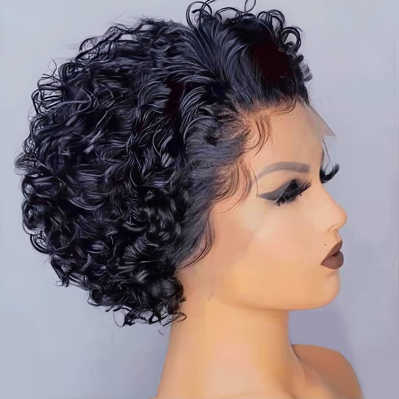INSTASTYLE Short Curly Human Hair Wig Pixie Cut Lace Front Wigs 8inch,13×1 Pixie