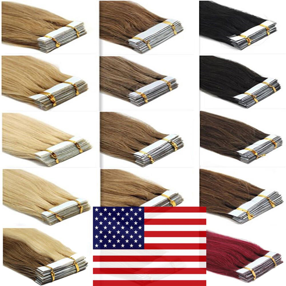 Durable Super Tape in Hair Extensions Seamless Skin Weft Remy Human Hair Blonde