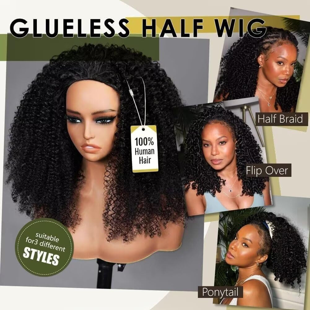 Half Wig Human Hair 3 in 1 Seamless Flip over Half Wigs with Drawstring Half Wig