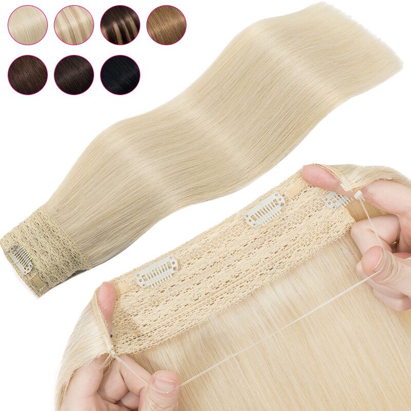 Wire On Clip In 100% Remy Human Hair Hairpiece Headband Extensions Hidden Ring