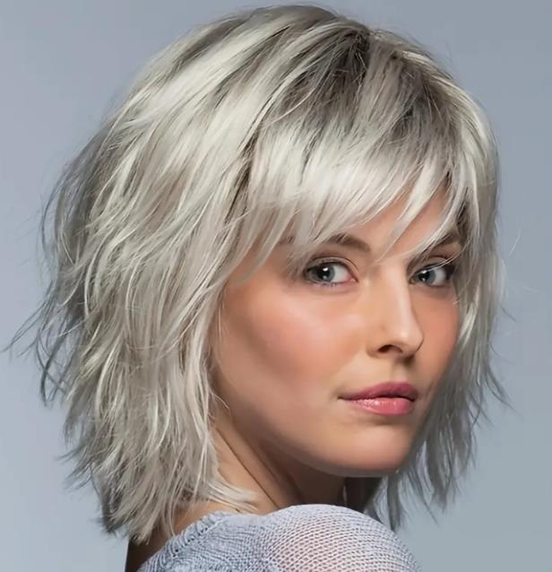 Mid Length Shag Capless Wavy Layered Synthetic Hair Wigs For Women Natural Daily