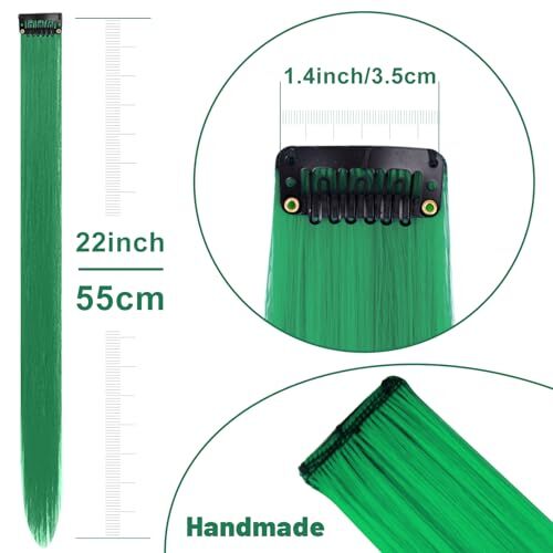 22 inch Colored Hair Extensions, Multi-colors Party Highlights Clip Dark Green