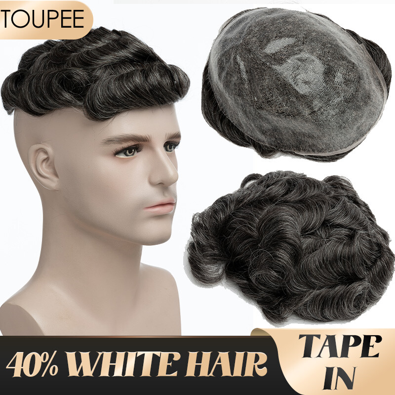 Full Poly Skin Mens Toupee PU Remy Human Hair System Replacement Wigs for Men US