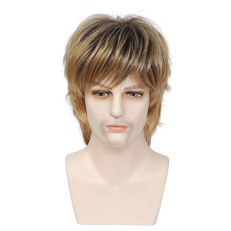 Men’s 14in Black to Gold Ombre Long Wig Full Heat Resistant Synthetic Cosplay