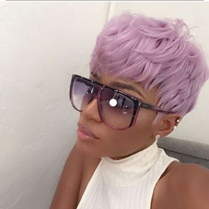 Women Short Blue Black Purple Wigs Pixie Cut Wave Hair Party Wigs Synthetic Hair