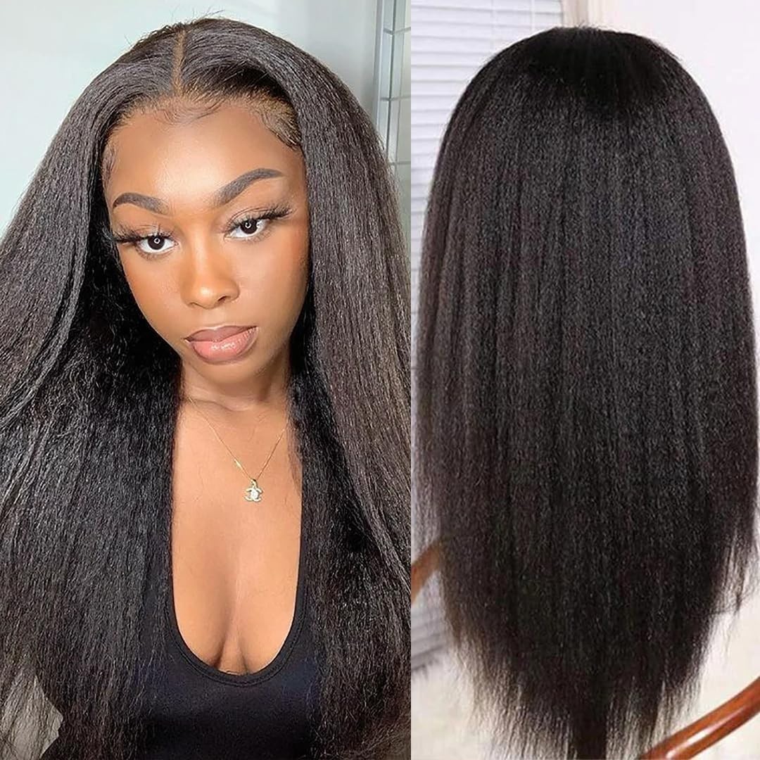 Kinky Straight 13×6 Lace Front Wig 16″ Human Hair, 180% Density, Pre-Plucked, Gl
