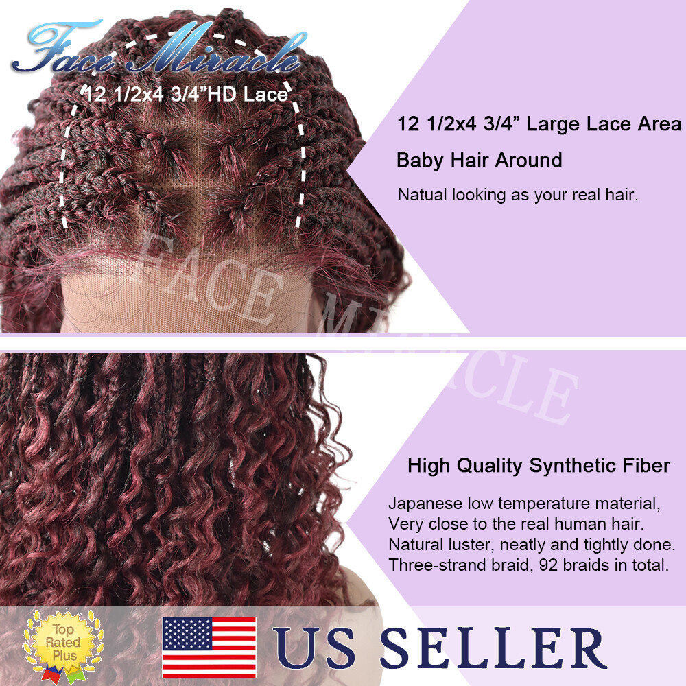 18″ Box Braided Wig for Black Women Lace Front Hand Braids Synthetic Twist Wigs