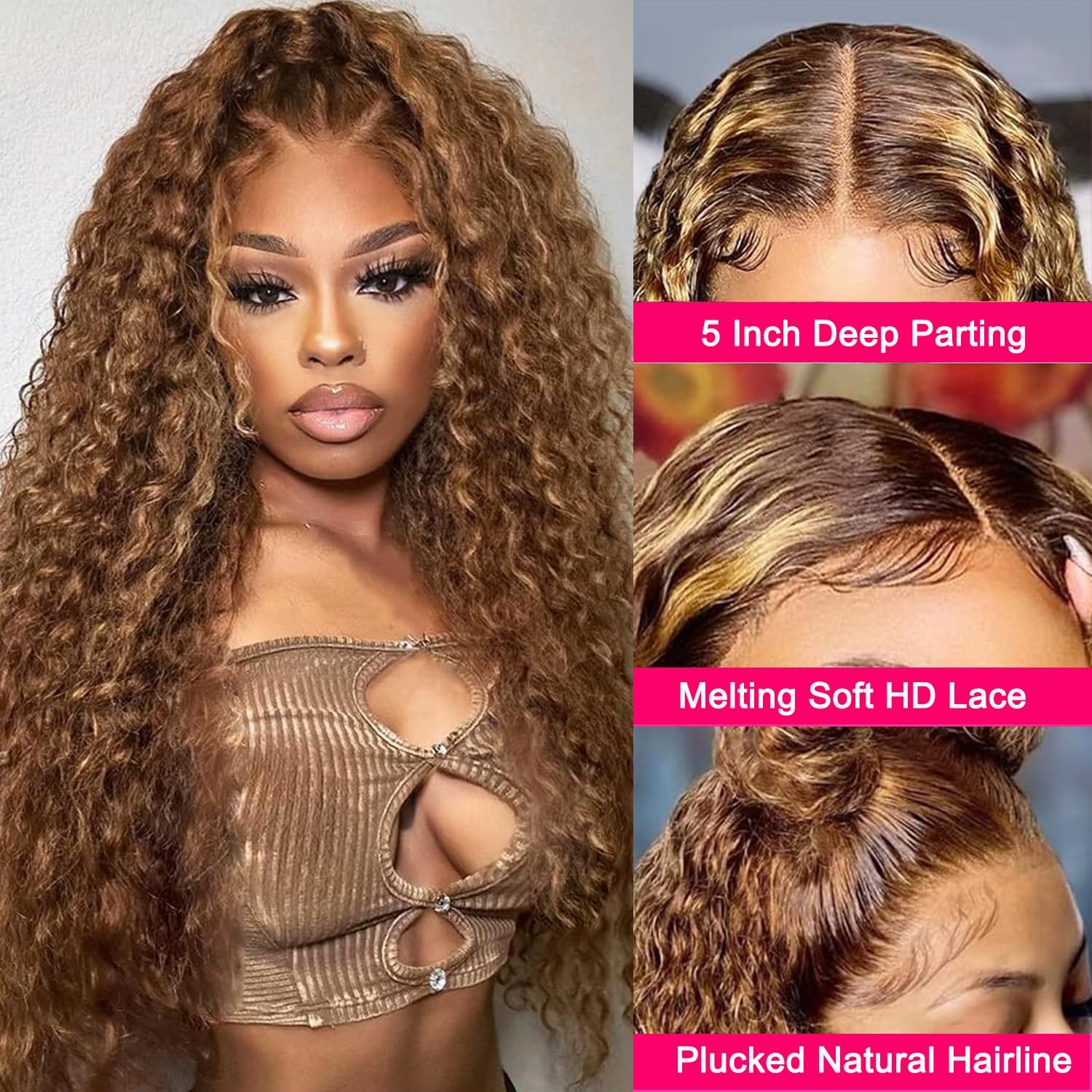 P4/27 Ombre Deep Wave Wig – Human Hair Highlight, Wet & Wavy, 20 Inch, 180 De…