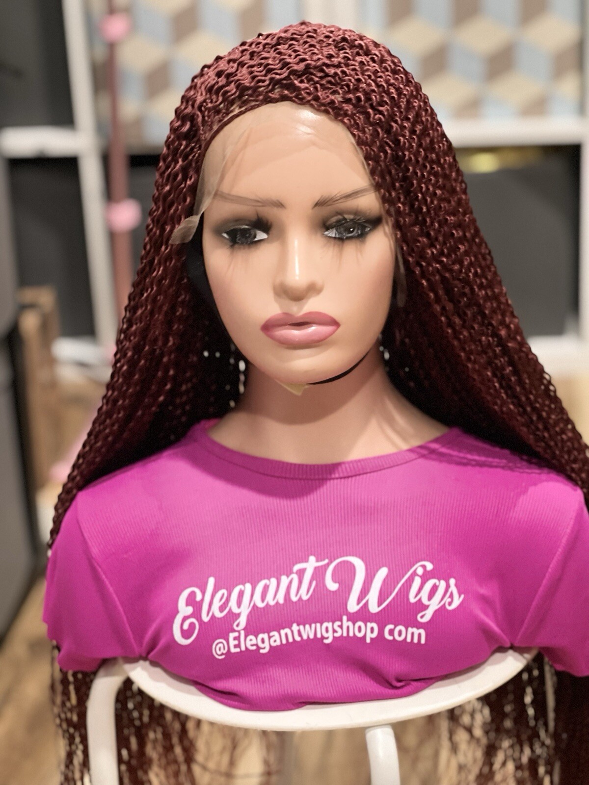 Braided Wig.burgundy Watermelon Wig. Length Is 24 Inches Long
