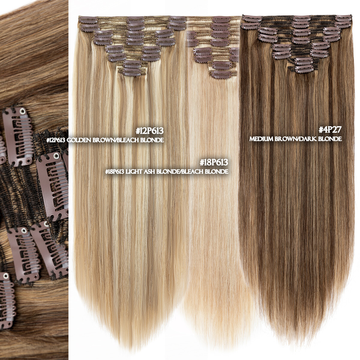 Thick Double Weft Clip In Real Remy Human Hair Extensions 8PCS Full Head Ombre T