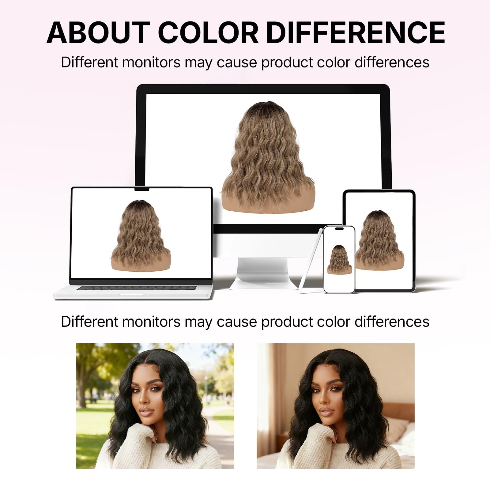 Ombre Ash Blonde Wig for Women – 16 Inch Medium Length Wavy, Heat Resistant S…