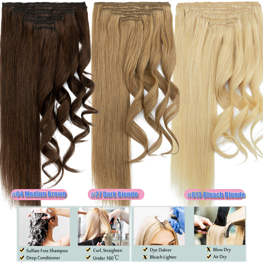 NEW DOUBLE WEFT Clip in Remy Human Hair Extensions Real Thick Full Head Balayage