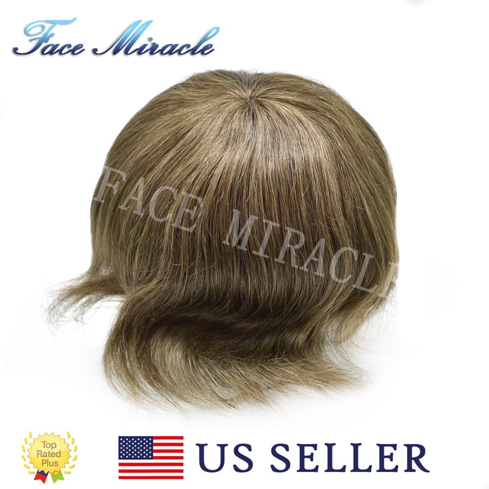 Mens Toupee 7″X9″ Full Poly Toupee for Men Human Hair Pieces PU Injected Man Wig