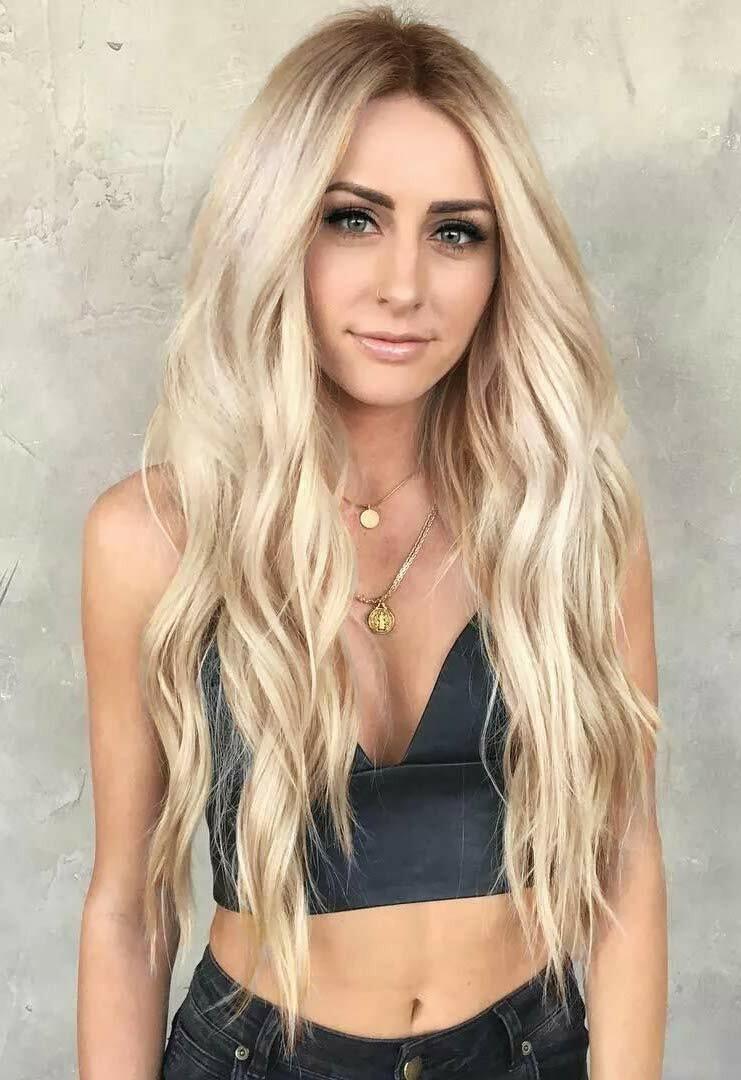 Dark Brown Root to Gold Ombre Long Wavy Curly Blonde Wig Women Synthetic Hair