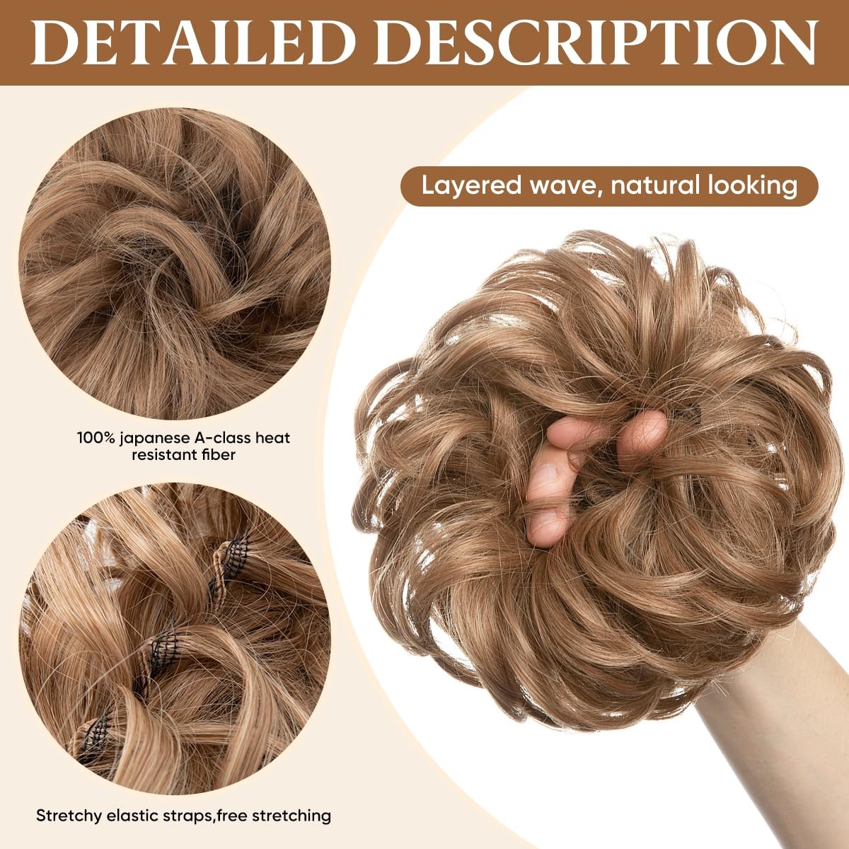 CJL HAIR Large Messy Bun Hair Piece Wavy 1 Count (Pack of 1), Salt and Pepper