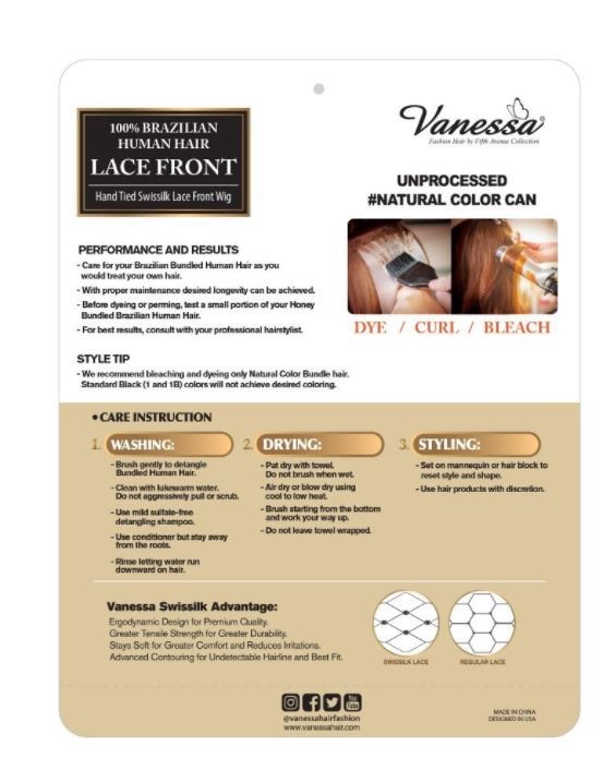 Vanessa 100% Brazilian Human Hair Swissilk Lace Front Wig – THH STR 36-38