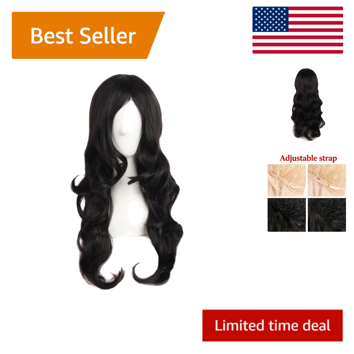 24 Inch Black Synthetic Wavy Hair Wig – Heat Resistant Full Party Wig for Women