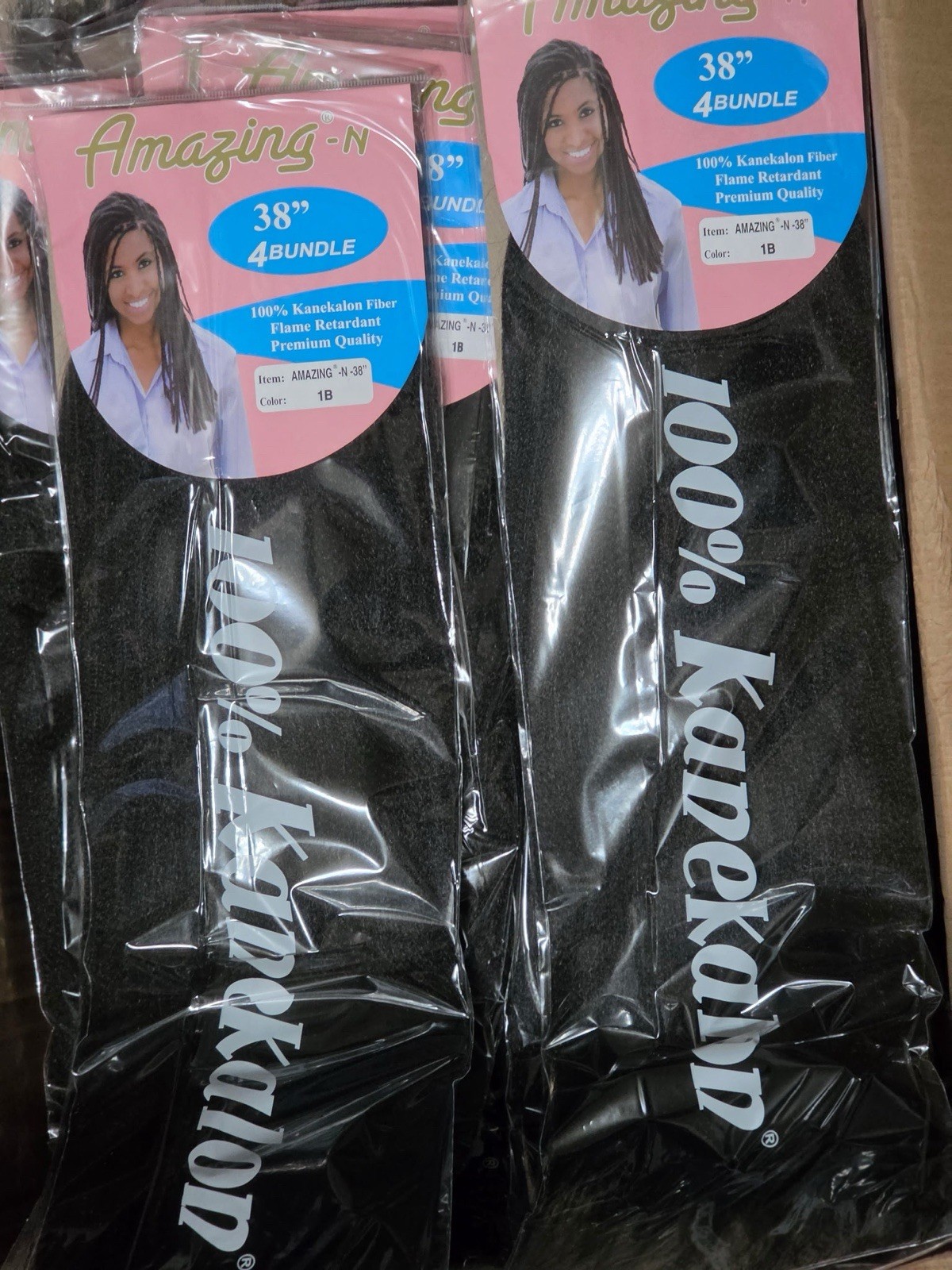 Amazing-N 38in Black Kanekalon Synthetic Braid Hair Extensions 4 Bundle Weft
