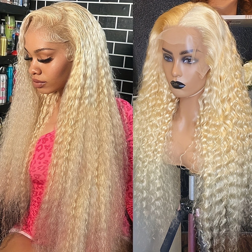 Long Loose Curly Synthetic Lace Front Wigs 613 Light Blonde Pre Plucked Natural