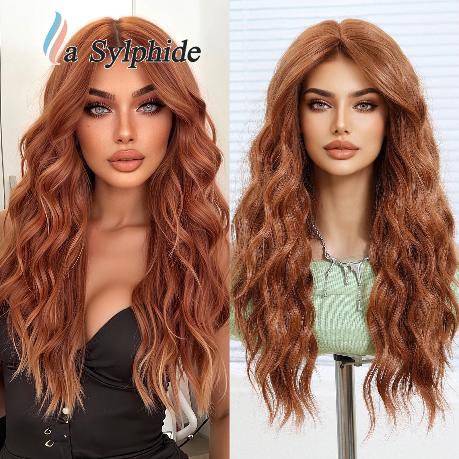 Water Wave Long Curly Full Wig With Bangs Simulated Human Hair For 1/3 1/4 1/6
