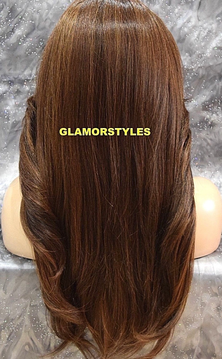 FREE PART LACE FRONT FULL WIG LONG WAVY LAYERED OMBRE BROWN AUBURN MIX HEAT OK