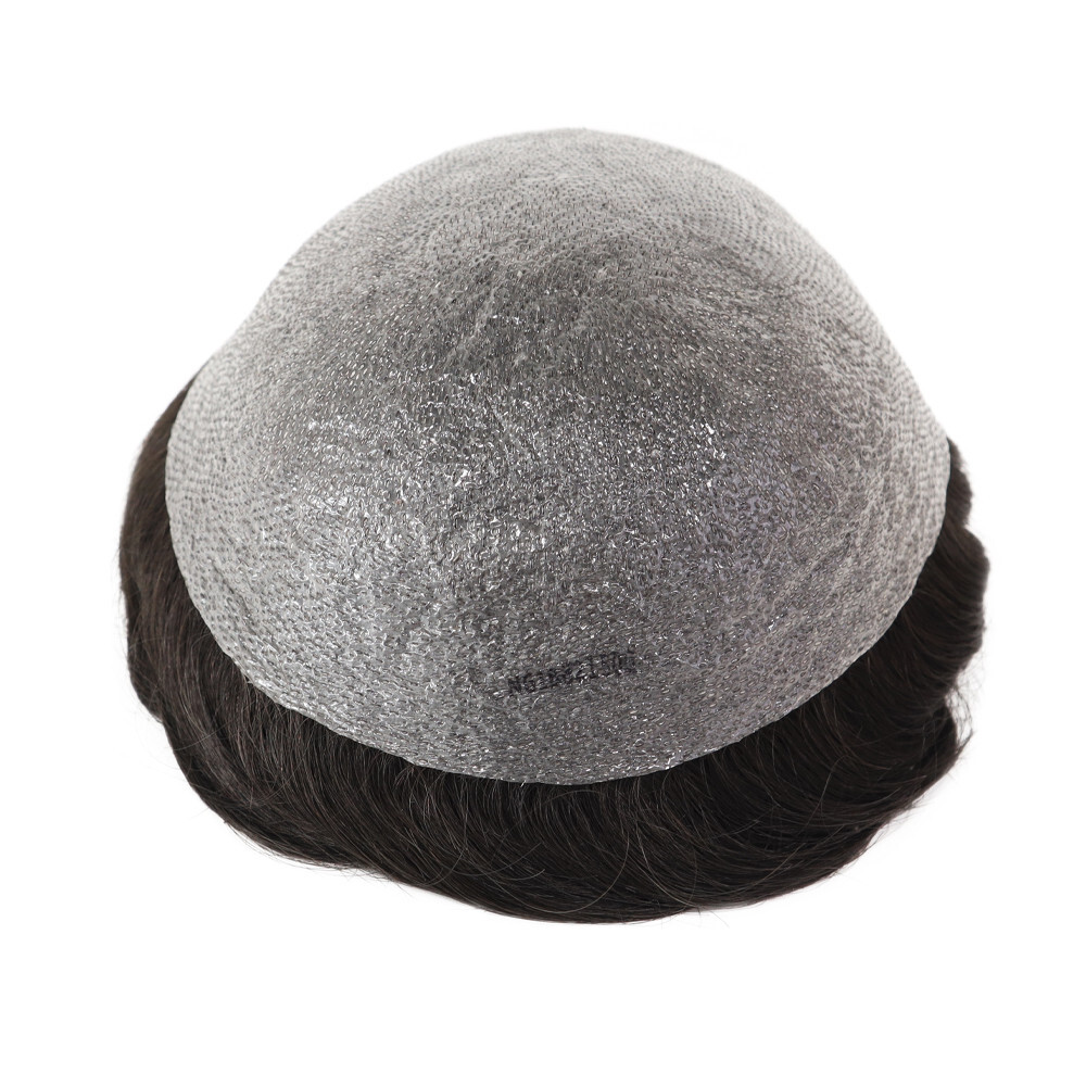 Ultra Thin Skin Super Mens Toupee Human Hair System 0.02mm Hairpieces #1B