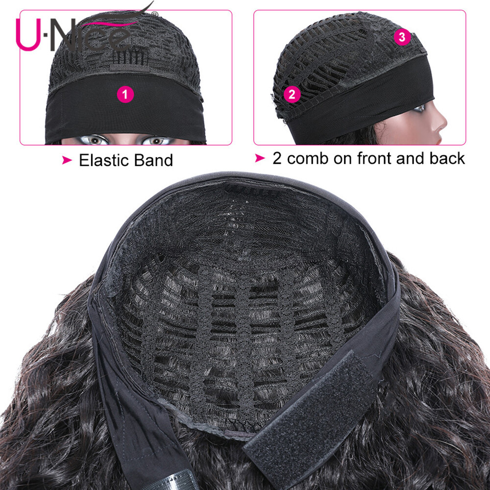 UNice Malaysian Headband Curly Human Hair Wigs 20″ Glueless Easy to Wear and Go