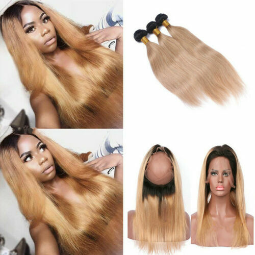 12A 1B/27 HONEY BLONDE ROOT OMBRE BRAZILIAN VIRGIN HAIR 3BUNDLE+LACE 360 FRONTAL