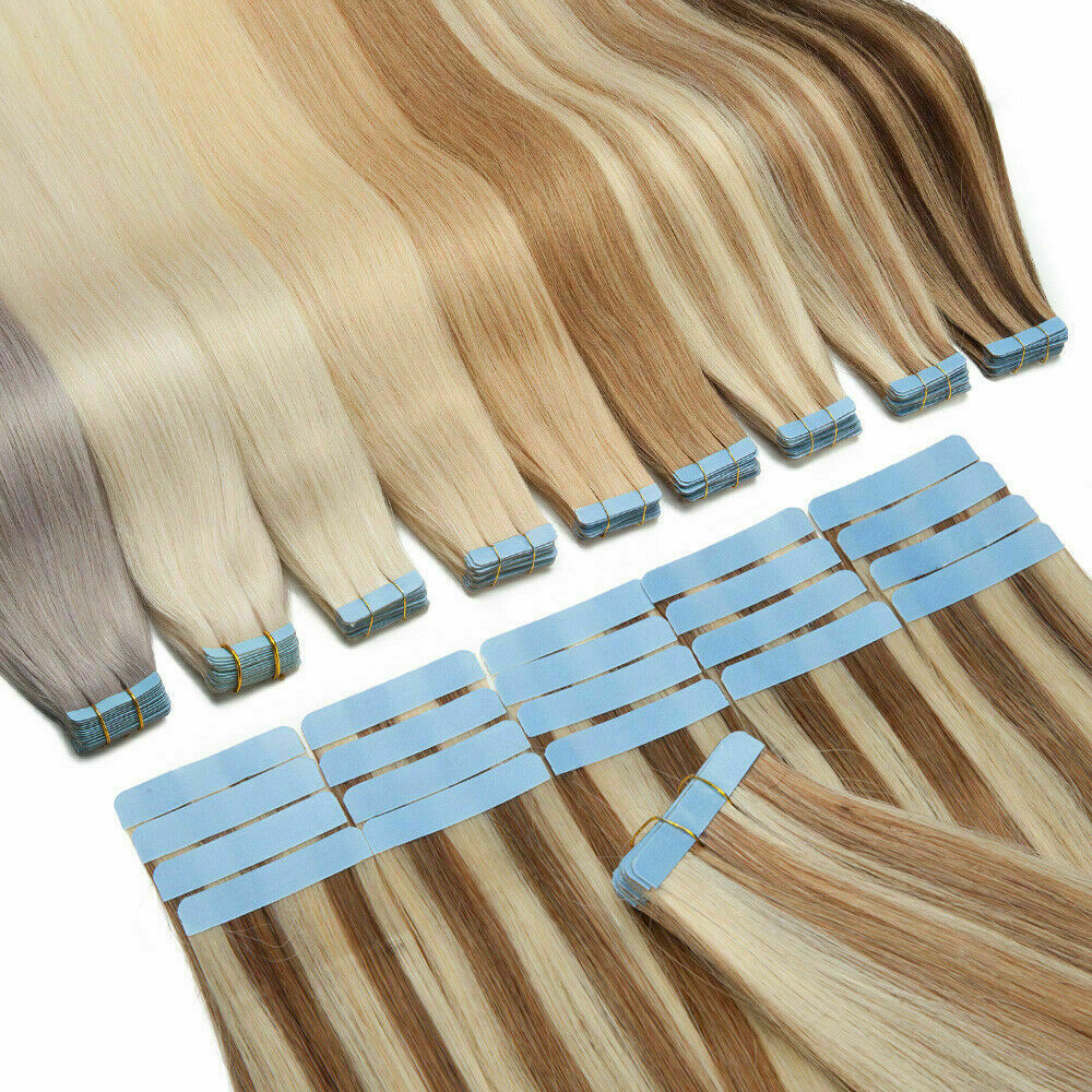 Durable Super Tape in Hair Extensions Seamless Skin Weft Remy Human Hair Blonde