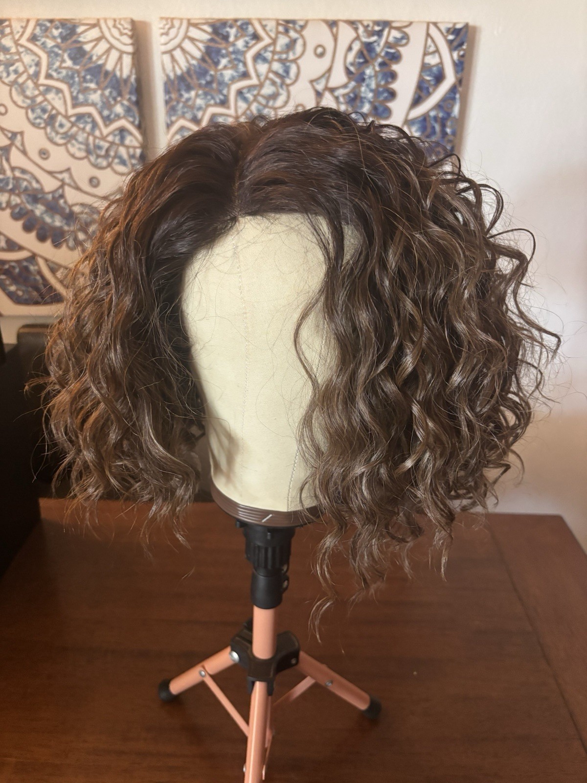 Lace Front Side Part Synthetic Encore Edition wigs Heat Safe Curly Brunette, Bob