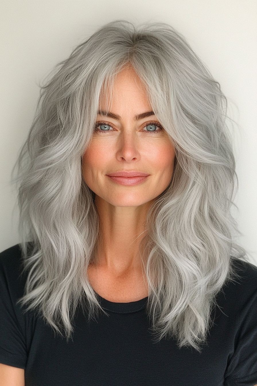 Ombre Silver Gray Wave Wig 100% Human Hair Lace Front Wigs for Women