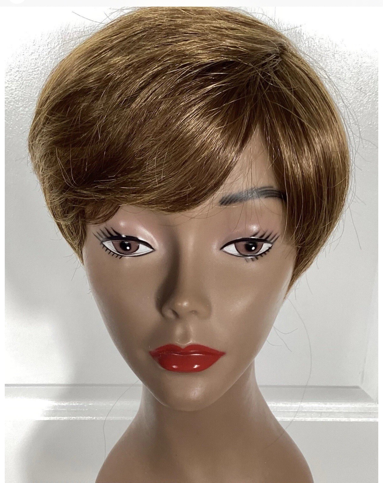 New! Short Bob Synthetic Wig Golden Brown Auburn Net Cap Adjustable M-2